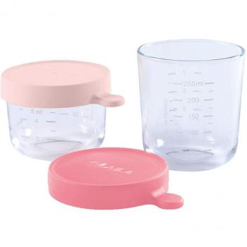 BÉABA Tarros de Comida para Bebé, Cristal Resistente al Calor, Rosa