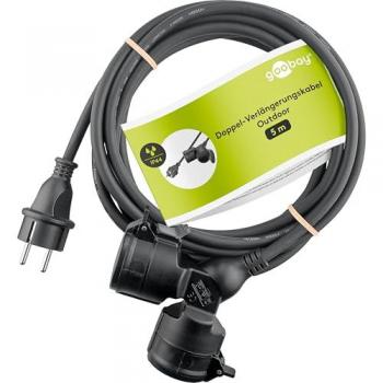 Câble Rallonge 5m pour Extérieur Noir avec 2 Prises Type F