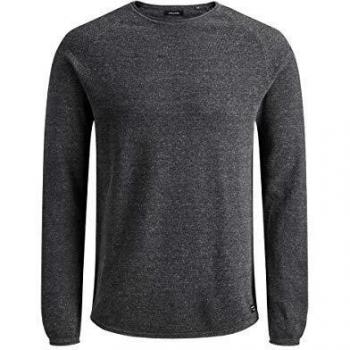 JACK & JONES Rundhalspullover 'JJEHILL' Dark Grey MELANGE, Unifarben, Grau