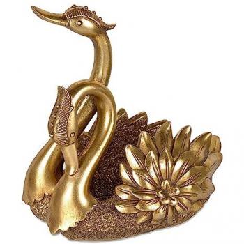 Centro Decorativo 27cm Vela y Dos Cisnes Dorados