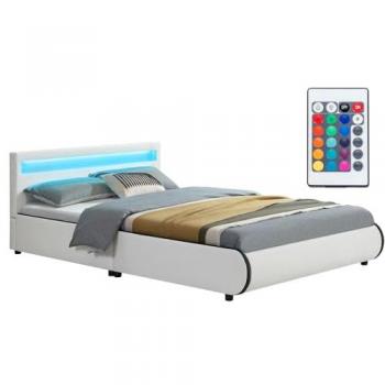Juskys LED Polsterbett Sevilla 140x200 cm mit Lattenrost und Kopfteil