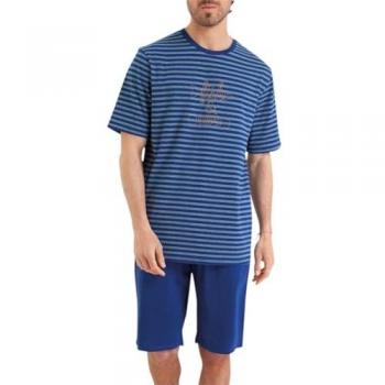 Pyjama court à motifs fish & chips, couleur bleue, coton, homme
