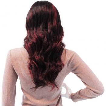 Perruque de cheveux synthétiques noire longue vague lace front L-partie haute densité sans colle résistante à la chaleur X-TRESS