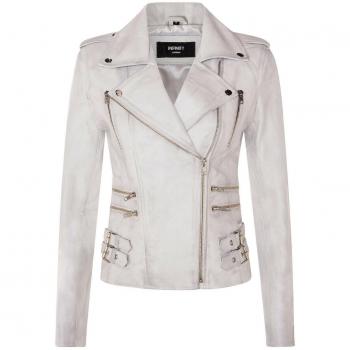 Infinity Leather Women's White Vintage Brando Biker Jacket