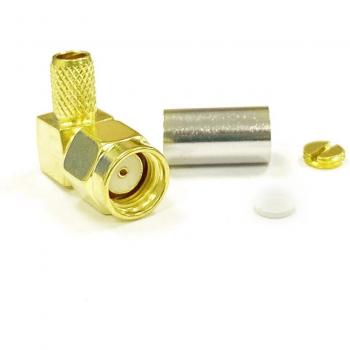 RP-SMA Male Plug Right Angle Coaxial Crimp Converter for RG58 RG142 RG400 LMR195 Gold Plated