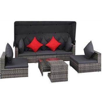 VidaXL Garten Sitzgruppe – 7‑teilige Rattan-Lounge in Grau mit Kissen