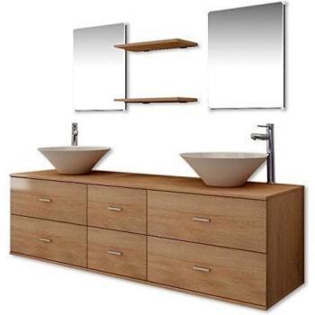 Vidaxl Nine Piece Bathroom Furniture Set with Basin and Tap Beige