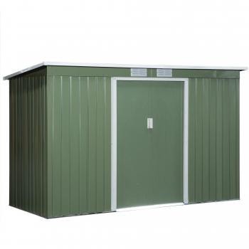 Caseta de Jardín Exterior Outsunny 280x130x172 cm Cobertizo con Puertas Correderas y Ventilaciones Verde Claro