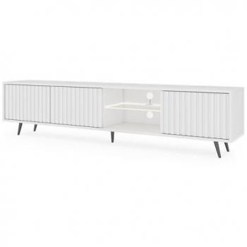 Mobile TV Selsey 175 cm bianco con piedi neri e illuminazione a led