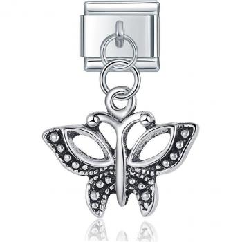 Eslabón italiano para pulsera de acero inoxidable, abalorio mariposa, conejo y corazón, 9mm, hecho a mano, DJ390