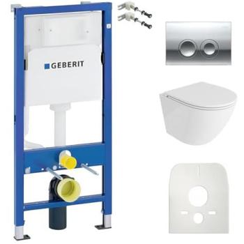 Duofix Basic Bâti‑support + WC suspendu Sofi One blanc sans rebord + plaque de commande Delta 25 bouton chromé – kit