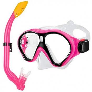 Gintenco Youth Snorkel Set, Dry Top Anti-Leak Mask, Anti-Fog Snorkeling Gear, Tempered Glass Goggles 180° View
