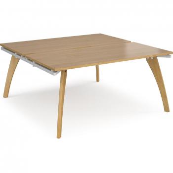 White Surface Back-to-Back Desks with Oak Legs by Fuze 1600mm x 1600mm