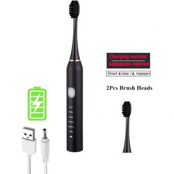 IPX7 Waterproof Sonic Electric Toothbrush for Adults and Kids, 6 Modes, Smart Timer, Whitening, USB Charger, Replaceable Head
