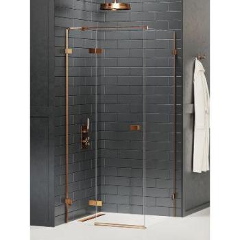Douche moderne cuivre brossé 80x110cm, pivotante à gauche, accès de face