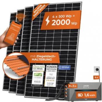 Solarway 2000W All-In-One Solarpaket mit 1,6 kWh Anker Solix 2 PRO Speicher