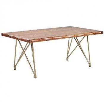 Tavolino da caffè in legno d'acacia chiaro con gambe dorate stile glamour Raley