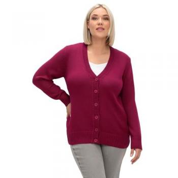 Fuchsia Strickjacke von Sheego, tailliert, V-Ausschnitt, Größe 46
