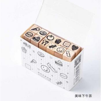 12pcs Wooden Rubber Stamps for Vintage Scrapbooking and DIY