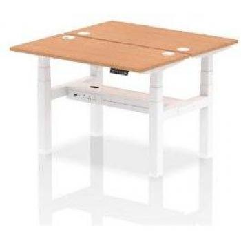Air 1200 x 600mm Height Adjustable 2 Person Bench Desk Oak Top with Cable Ports