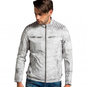 Urban Ralph Leather Biker Jacket – Vintage Grey, Size 3XL