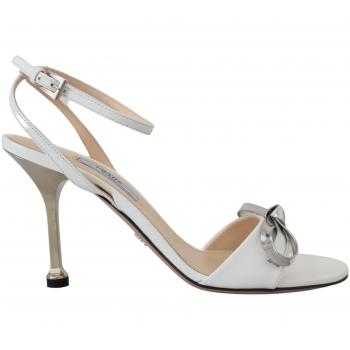 Prada Silver White Leather Ankle Strap Heels, Size EU38/US7.5