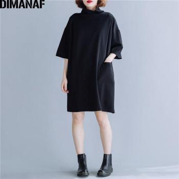 DIMANAF Thick Cotton Knee-Length Dress