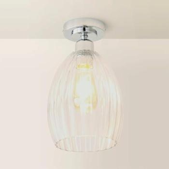 Silver Metal Cheltenham Flush Ceiling Light with Clear Ribbed Glass Dome and LED