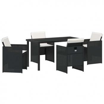 Giardino set pranzo nero Polyrattan 5 pezzi con cuscini inclusi
