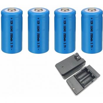 Batterie 3,7 V Li‑Ion 1500 mAh CR123A – Rechargeable – Chargeur mural itinérant