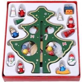 Children's Wooden Christmas Tree Scene Layout with Metal Stars