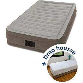 RAVIDAY Matelas électrique gonflable 1 place Intex Comfort Plush 33 + Drap housse