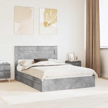 Grey Concrete Engineered Wood Bed with Built‑in Storage – 160x200cm