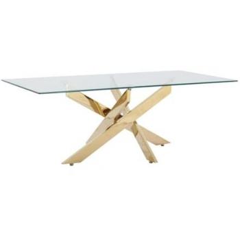 Vente-unique Table basse en verre trempé et métal doré