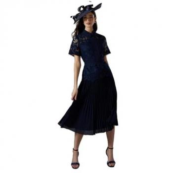 Sea Breeze Navy Lace Pleated Dress, Size 12
