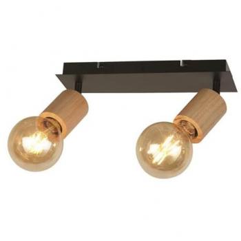 Foco de techo Spinny 2 luces, diseño industrial en madera y metal negro
