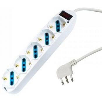 Ciabatta multipresa universale 5 m, 5 prese 10/16 A, schuko, interruttore laterale 10 A in bianco