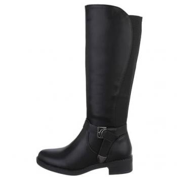 Ital-Design Damen Stiefel mit Blockabsatz in Schwarz