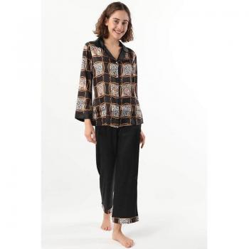 Set di Pigiama con Motivo Leopardo Donna Nero L