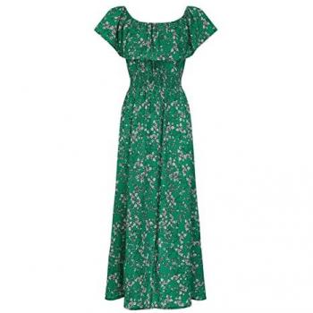 Green Floral Bardot Dipped Hem Dress by Mela