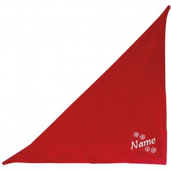 Rotes Hundegürtel‑Tuch 65 cm – Schneeflocken‑Design + Namensstickerei