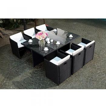 Salotto da giardino 6 posti resina intrecciata nero/bianco Miami