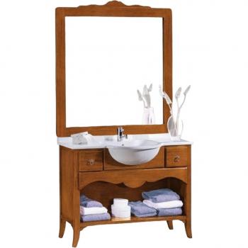 Mobile bagno 108 cm in legno lavabo 2 cassetti e specchio