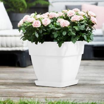 Elho Flowerpot Cachepot Garden Planter Box Outdoor Plant Pot Modern Design Plastic White Rectangular