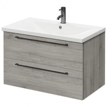 Molina Ash Napoli 800mm Wall-Mounted Vanity: Dual Drawer, One-Basin Design, Gunmetal Grey Finish