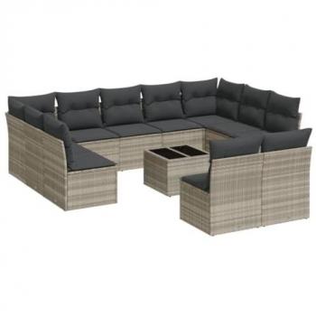 Sofa de jardin 12 pièces gris clair avec coussins