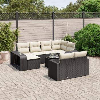 Durable Black Poly Rattan Garden Seating Kit – 11 Components with Throw Pillows