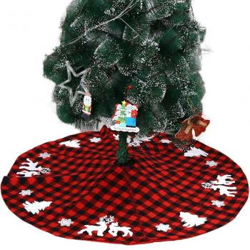 122cm Fur Trimmed Christmas Tree Skirt with Cotton Embroidery for Home Decor