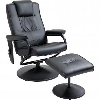 Homcom Manual Reclining Armchair with Ottoman in Black PU Leather
