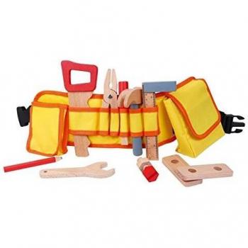 Pretend Building Tool Belt with 16 Wooden Tools